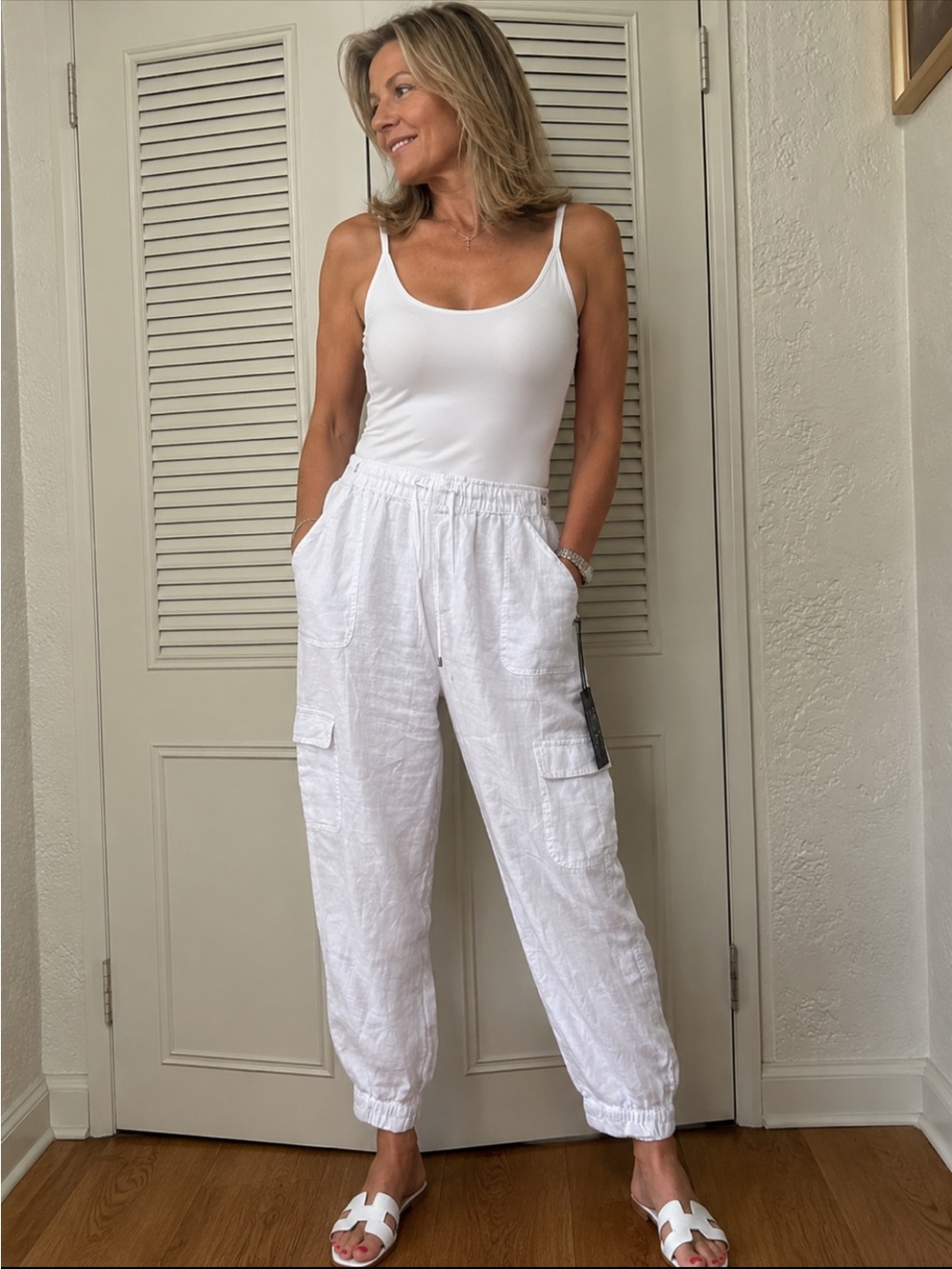 Nicole Miller New York White Linen Cargo Jogger Pants Size XL NWT